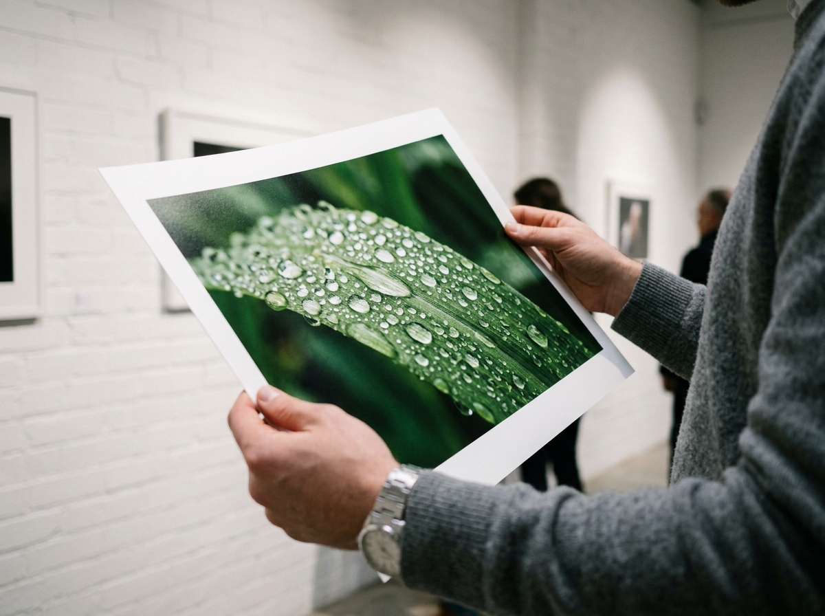 Close-up of a high-resolution print of a nature photograph, showing the incredible detail in a leaf's texture.