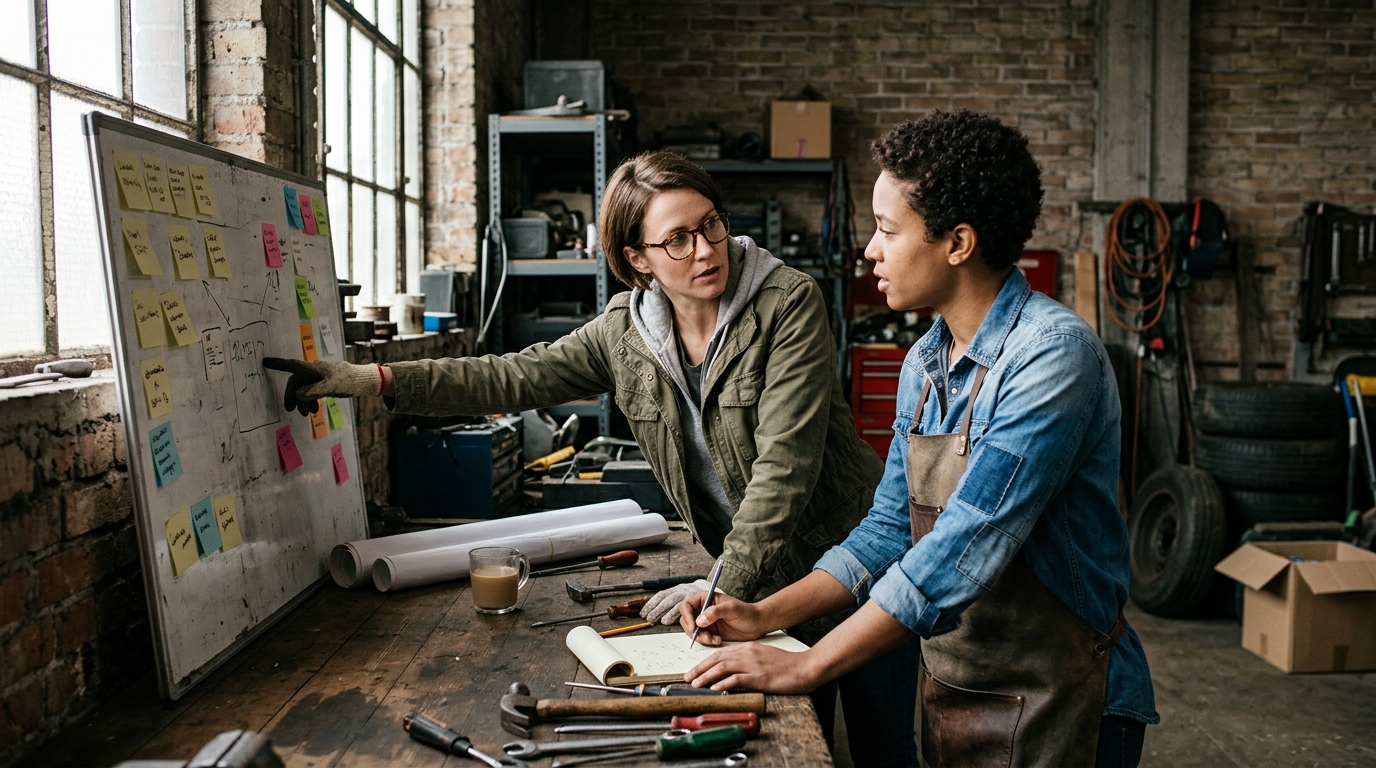 A content strategist analyzing SEO data on a large monitor in a modern, well-lit office.