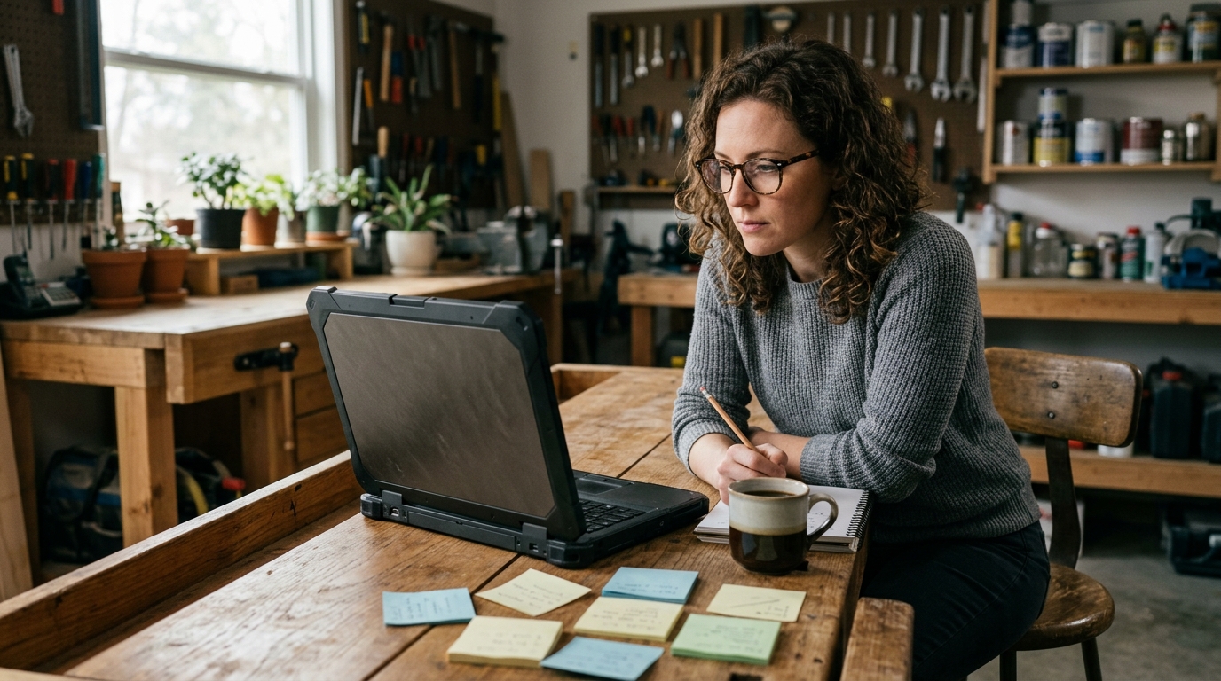A content strategist analyzing a blog's SEO performance on a laptop in a modern office.
