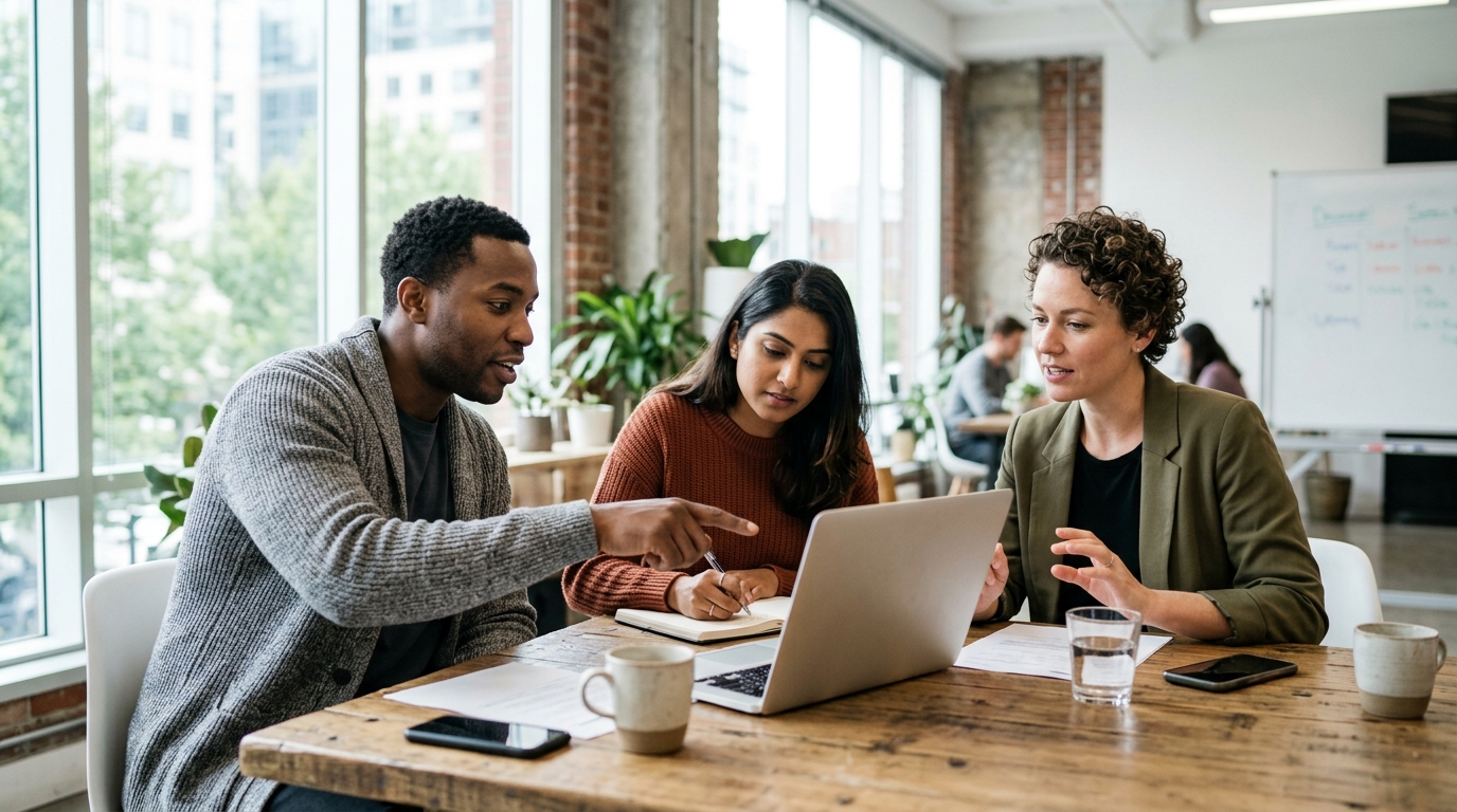 Une équipe marketing dynamique qui collabore sur une stratégie de contenu SEO.