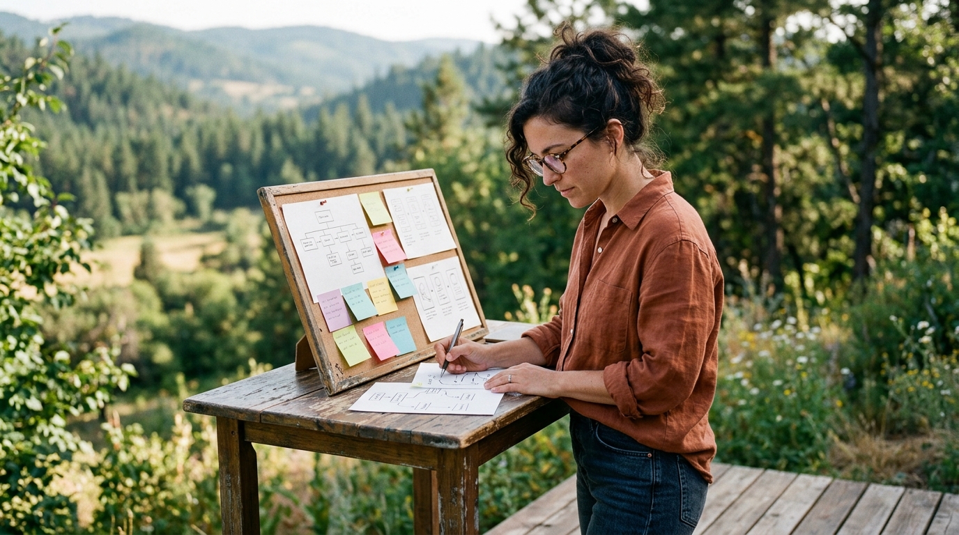 A content strategist analyzing generative SEO data on a large monitor in a modern office.