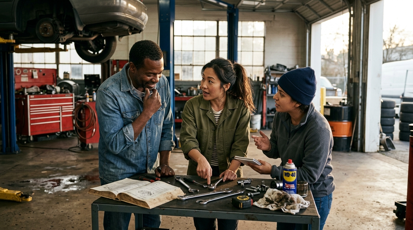 A diverse team of content strategists collaborating around a large monitor displaying SERP analysis data in a modern office.
