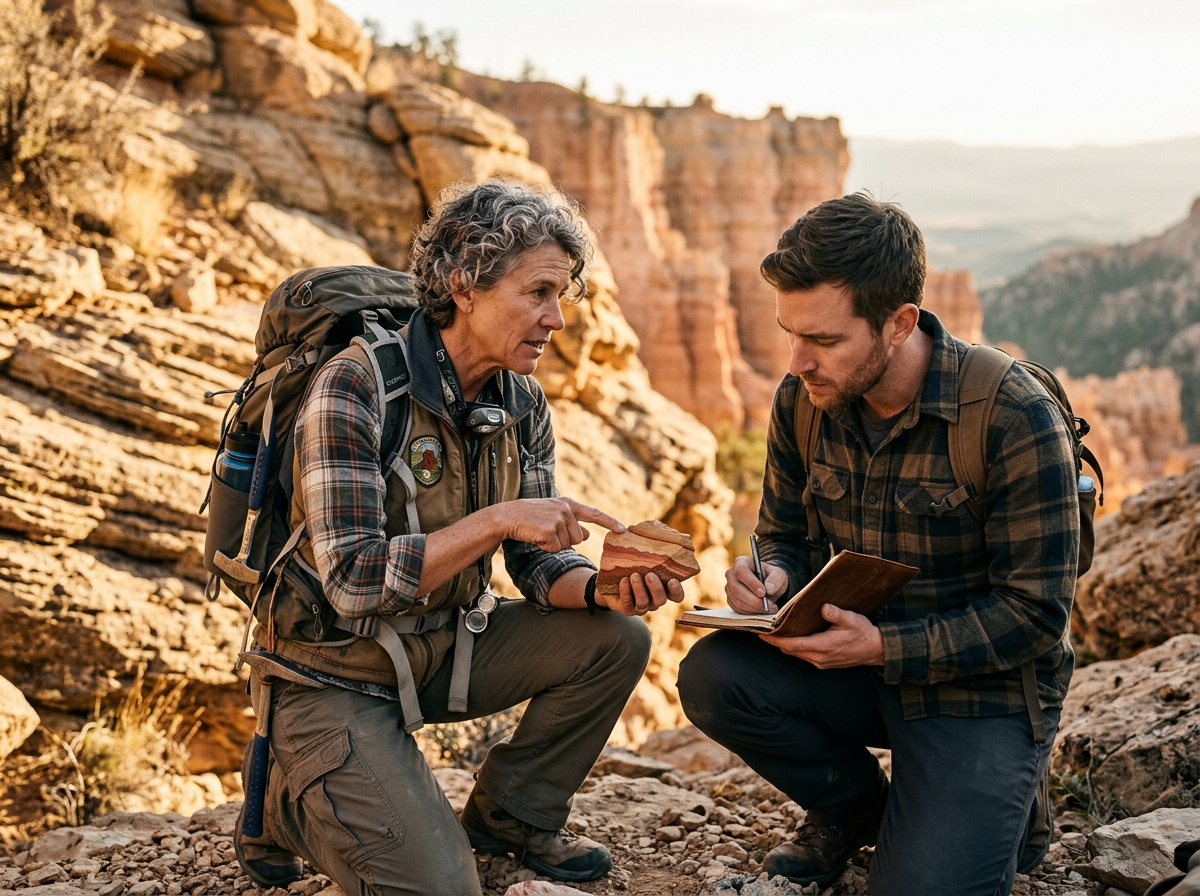 A subject matter expert, a geologist, being interviewed by a content writer to ensure E-E-A-T in an article.