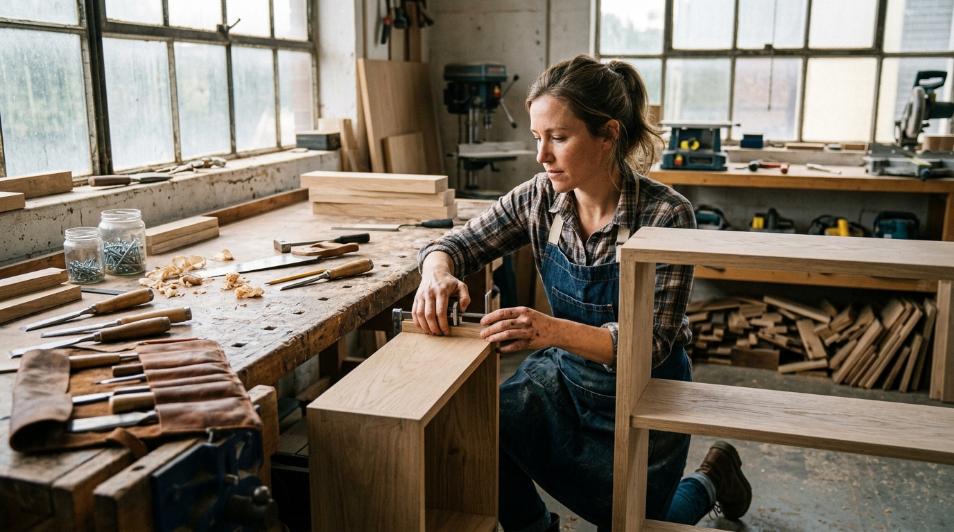 A small business owner planning an SEO article strategy at a sunlit cafe.