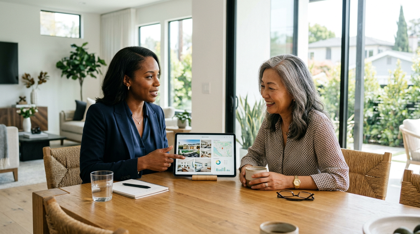 Real Estate Agent presenting a market analysis to a Home Seller in Los Angeles