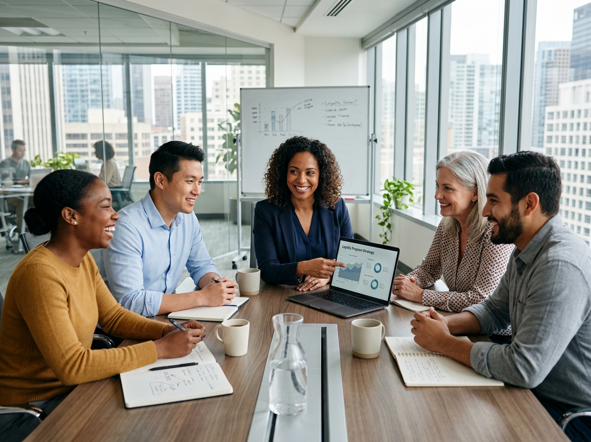 Customer success manager discussing a SaaS loyalty program with a client