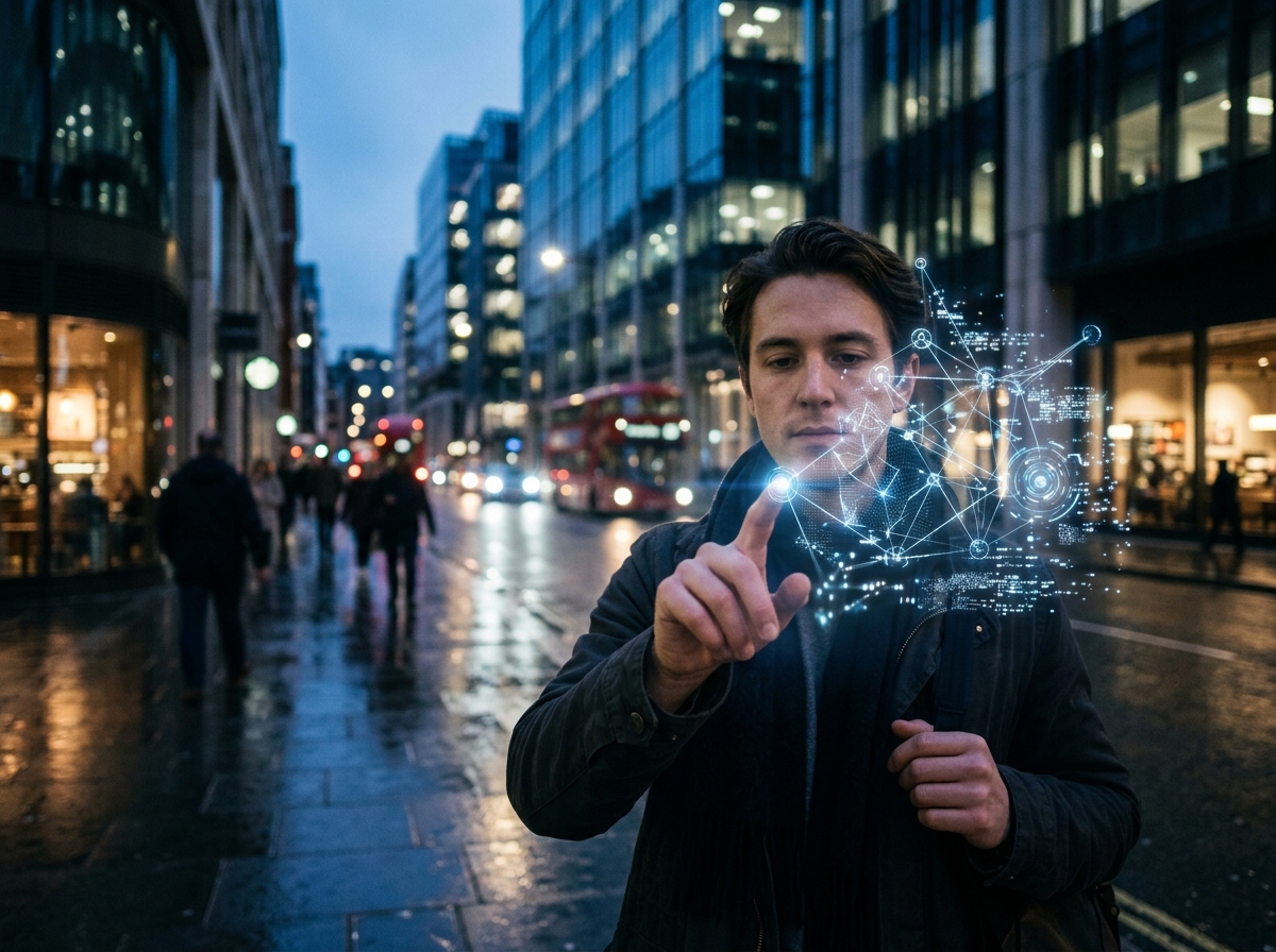 A conceptual image of a human hand interacting with a holographic interface, symbolizing the partnership between human intelligence and AI.