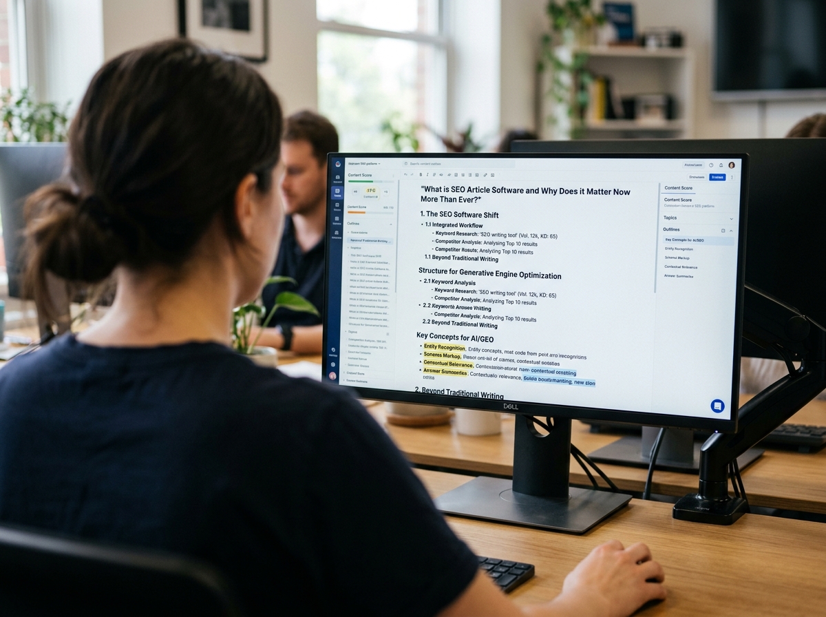 Close-up on a screen showing how AI software structures content for AI Overviews and search engines.